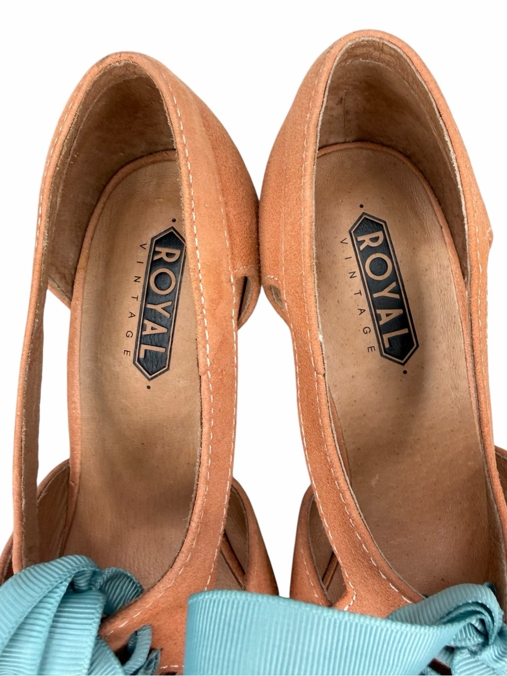 American Duchess Royal Vintage Cora Sandals Size 9 Peach Suede 1940s Heels - Picture 7 of 10